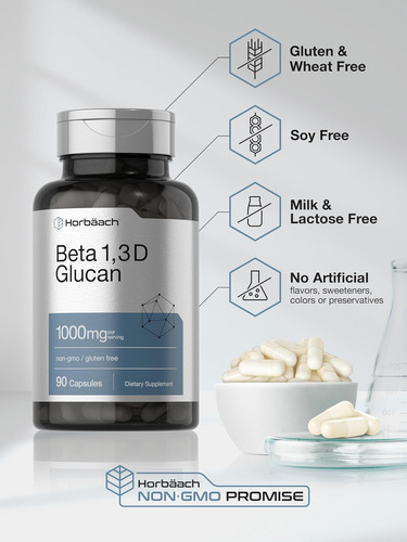 Horbäach Beta Glucano 1 3d 1000 Mg | 90 Cápsulas | Beta 1,3, - Imagem 5
