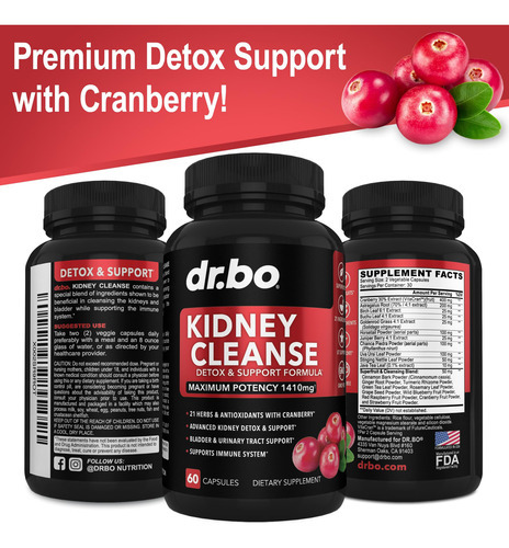 Suplemento Dr. Bo Kidney Cleanse Detox Cranberry 1410 Mg - Imagem 8