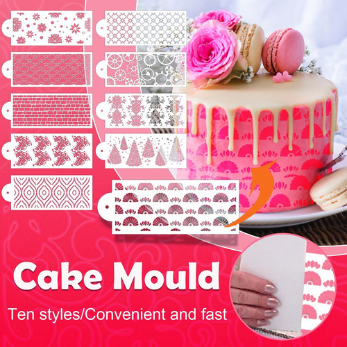 Casa 10pcs Bolo Decoração De Renda Stencil Spray Pattern Too - Imagem 2