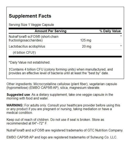 Swanson Prolacto Acidophilus 4 Bilhões De Cápsulas De Veg 60 - Imagem 2