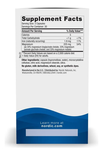 Complexo De Magnésio Nordic Naturals - 90 Cápsulas - 225 Mg - Imagem 2