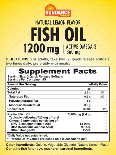 Cápsulas Gelatinosas De Óleo De Peixe Sundance 1200mg | 90 C - Imagem 2