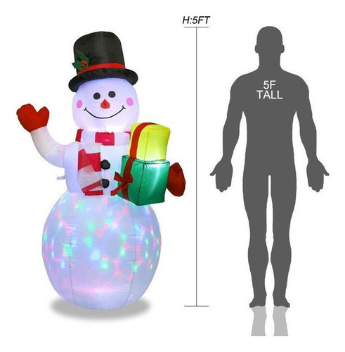 Macaco De Neve De Natal Multicolor Led Inflável 1,5 M, 150 - Imagem 2
