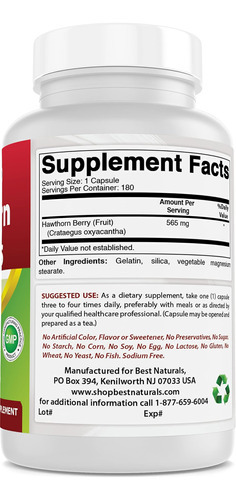 Best Naturals Hawthorn Berry 565 Mg 180 Cápsulas (180 Unidad - Imagem 5