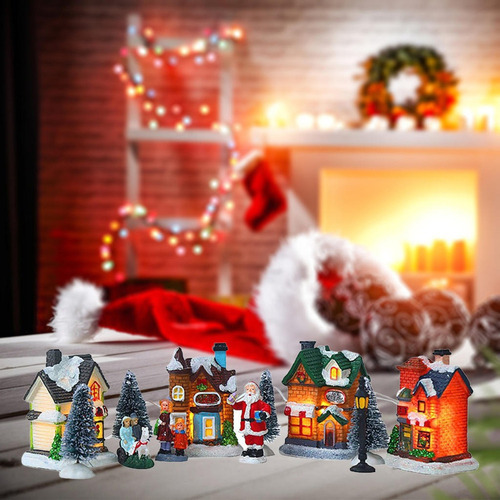 Casas De Vila De Natal, Enfeite De Natal De Resina Com Luz - Imagem 4