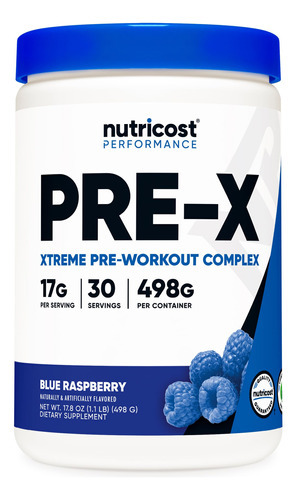 Pó Pré-treino Nutricost Pre-x Xtreme Blue Raspberry 30s