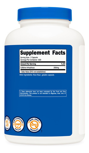 Comprimidos De Cafeína Nutricost 200 Mg/cápsulas (500 Cápsul - Imagem 5