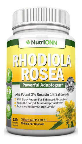 Nutrionn Rhodiola Rosea - 500mg - 180 Cápsulas Veganas - 3%