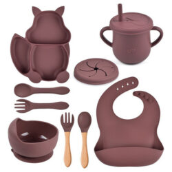 Conjunto De Talheres De Silicone Baby Squirrel De 9 Peças