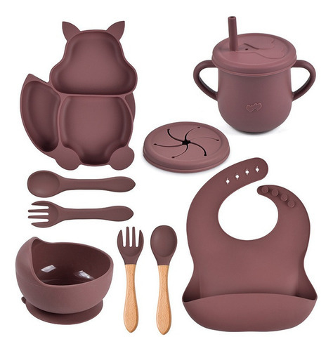 Conjunto De Talheres De Silicone Baby Squirrel De 9 Peças