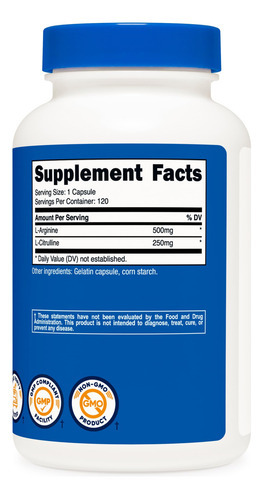 Suplemento Nutricost L-arginina L-citrulina 750 Mg 120 Cápsu - Imagem 6