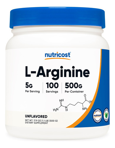 Suplemento Nutricost L-arginina Em Pó 500g 100 Porções