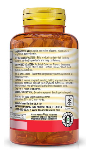 Mason Natural Omega 3-6-9, Peixe, Flx, Brg 60 Sgel Ea 1 - Imagem 3