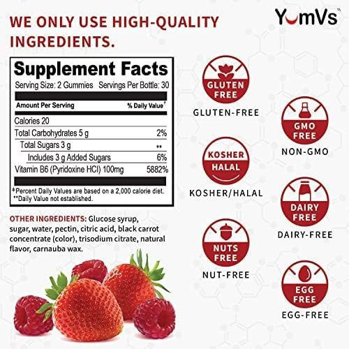 Yum-vs Vitamina B6 Gomas 100mg Por Yumvs | Suporta Sistema - Imagem 3