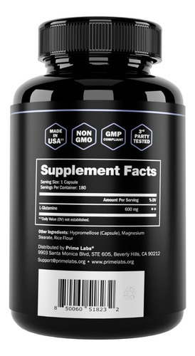 Cápsulas De Glutamina Prime Labs L 600mg - Suporta Força, Re - Imagem 7