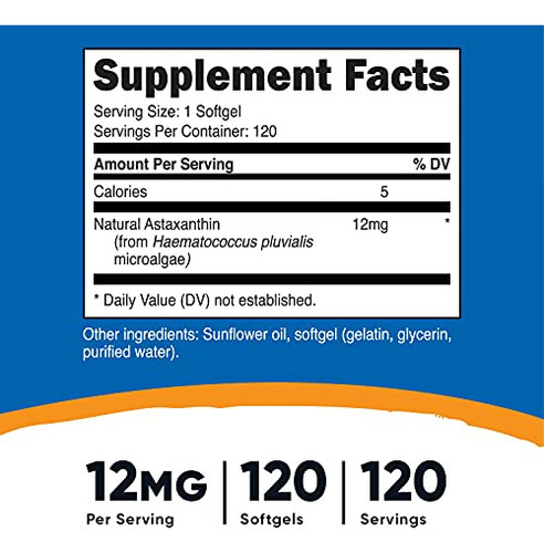 Suplemento Nutricost Astaxantina 12 Mg 120 Cápsulas Gelatino - Imagem 2