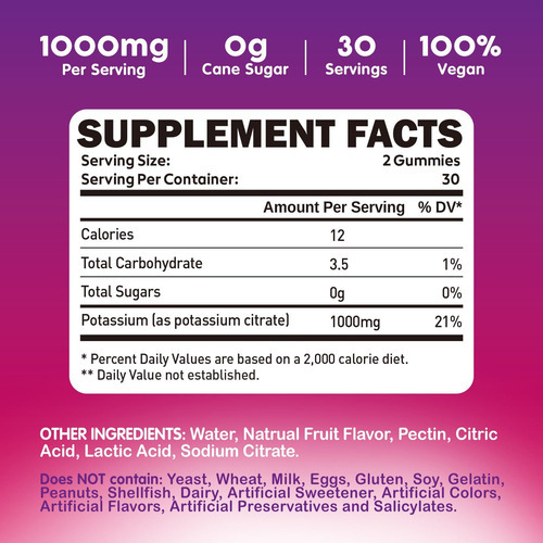 Gomas De Citrato De Potássio Duwhot 1000mg, Suplemento De Po - Imagem 4