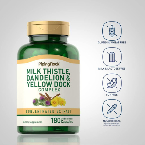 Piping Rock Milk Thistle, Dandelion & Yellow Dock | 180 Cáps - Imagem 3