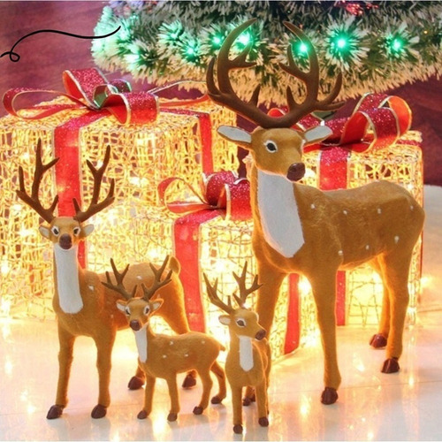 Família Rena Alce Para Apartamento Marrom Decoração Natal 3u - Imagem 2