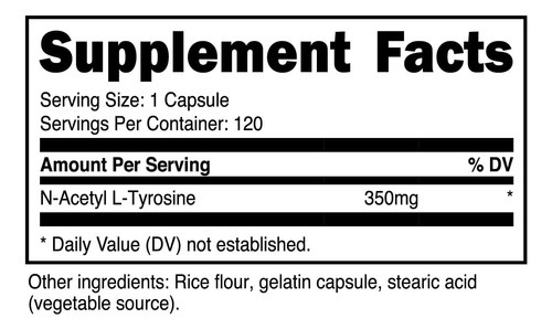 Cápsulas Primárias De N-acetil-l-tyrosine (120 Porções, 350 - Imagem 2