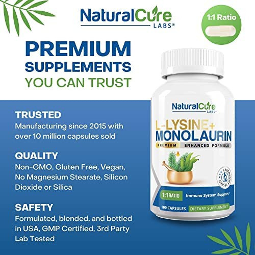 Natural Cure Labs L-lisina + Monolaurina 600mg Proporção 1:1 - Imagem 2