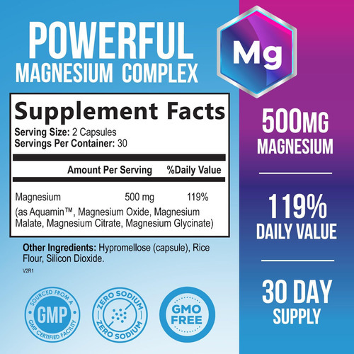 Complexo De Magnésio Suplemento 500mg - Alta Absorção Glicin - Imagem 2