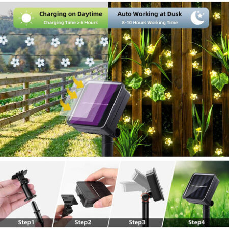 5m Luzes Natal Ao Ar Livre Luz Solar Da Corda Da Flor 20led- - Imagem 14