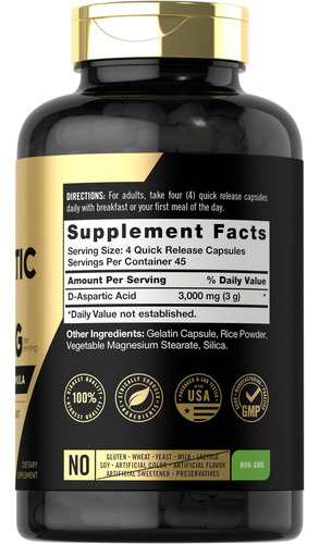 Cápsulas De Ácido Aspártico Carlyle D (daa) | 3000mg | Conta