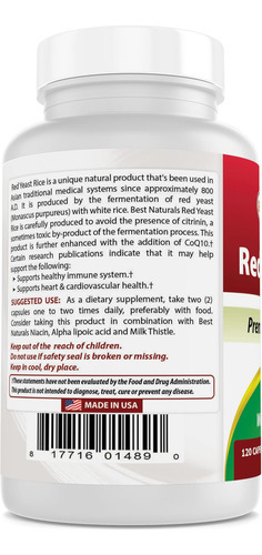 Best Naturals Red Yeast Rice Com Coq10, 120 Cápsulas - Fórmu - Imagem 3