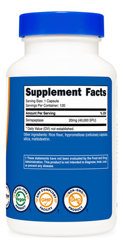 Suplemento Nutricost Serrapeptase 40.000 Spu 120 Cápsulas - Imagem 6