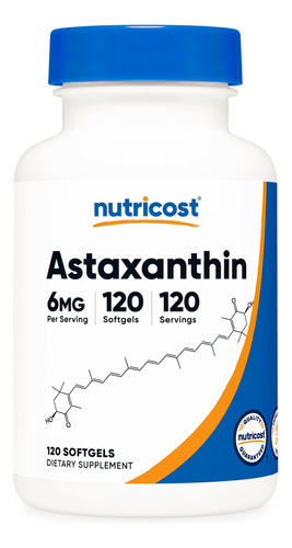 Suplemento Nutricost Astaxantina 6mg 120 Cápsulas Gelatinosa