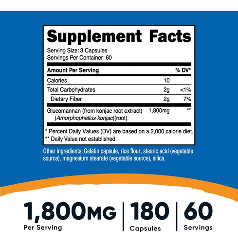 Suplemento Nutricost Glucomannan 1.800mg 180 Cápsulas - Imagem 3