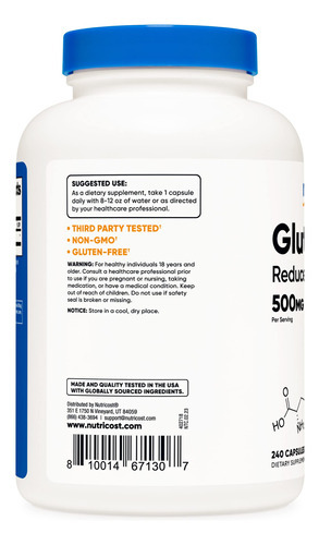 Suplemento Nutricost Glutationa Em Cápsulas 500 Mg 240 Porçõ - Imagem 5