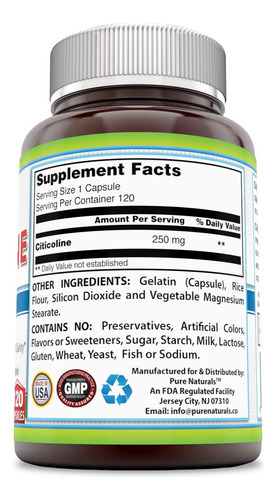 Pure Naturals - Suplemento Dietético De Citicolina - 250 Mil