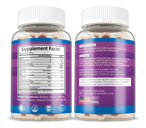 Healoading Gaba Gummies 800 Mg Suplementos Gaba Com L-teanin - Imagem 7