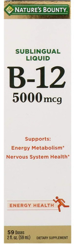 Vitamina B-12 Marca Nature S Bounty, 5000 Mcg, 2 Onças, 2 Un