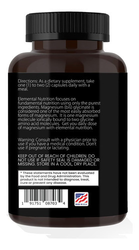 Glicinato De Magnésio Nutricional Elementar - 400 Mg Por Cáp - Imagem 2