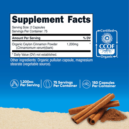 Suplemento Nutricost Cinnamon Ceylon 150 Cápsulas 1200 Mg - Imagem 2
