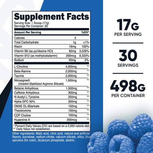 Pó Pré-treino Nutricost Pre-x Xtreme Blue Raspberry 30s - Imagem 3
