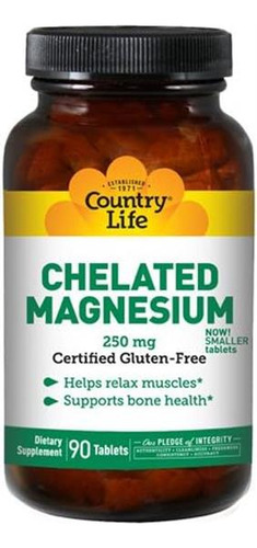 Country Life Magnésio Quelatado 250 Mg, 90 Comprimidos