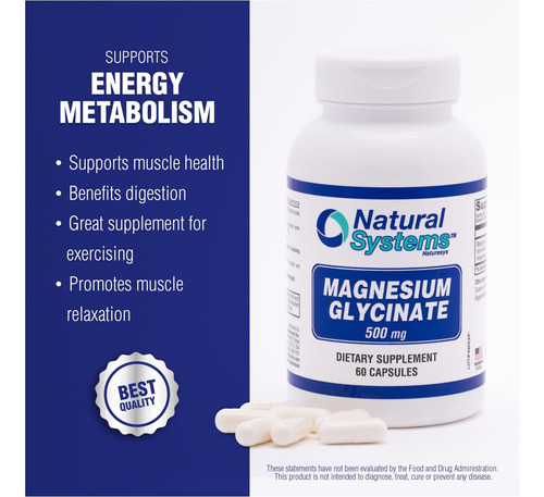 Cápsulas De Glicinato De Magnésio 500 Mg Da Natural Systems. - Imagem 6
