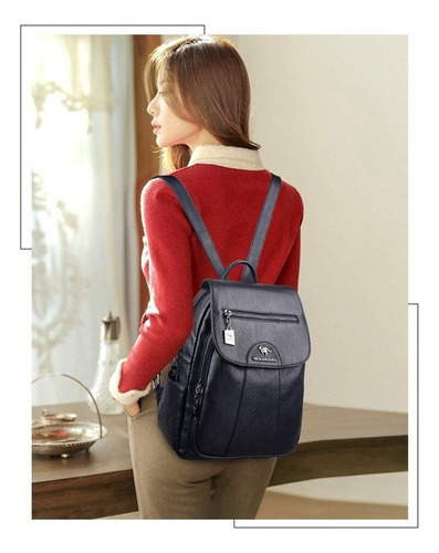 Mochila Feminina De Couro Pu Vintage - Imagem 3