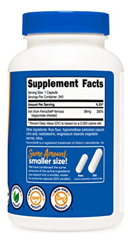 Suplemento De Ferro Nutricost Quelated Iron 36mg 240 Cápsula - Imagem 4