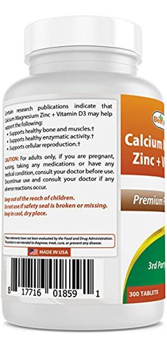Best Naturals Cálcio Magnésio Zinco Com Vitamina D3, 300 Co - Imagem 5