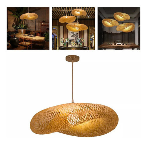Luminária Pendente Led De Tecelagem De Bambu, Candelabro Sus - Imagem 3
