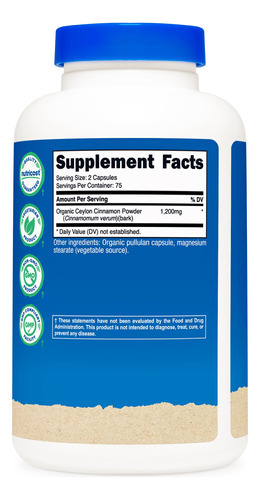 Suplemento Nutricost Cinnamon Ceylon 150 Cápsulas 1200 Mg - Imagem 5