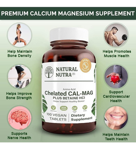 Suplemento Natural Nutra Chelated Cal Mag Mg Plus Betaine Hc - Imagem 3