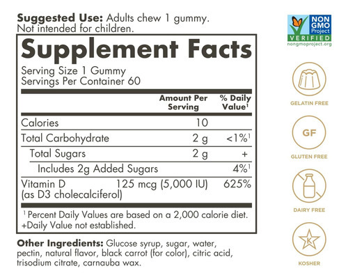 Gomas Solgar De Vitamina D3 Para Adultos 5.000 Ui De Suporte - Imagem 2