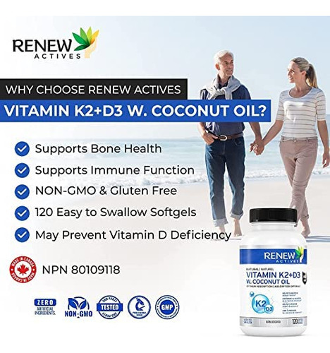 Suplemento Renew Actives D3 K2 Com Óleo De Coco Orgânico Pa - Imagem 7