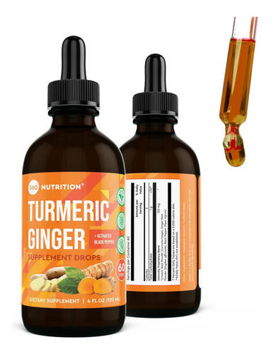 360 Nutrition Gotas De Suplemento De Cúrcuma E Gengibre, Cur